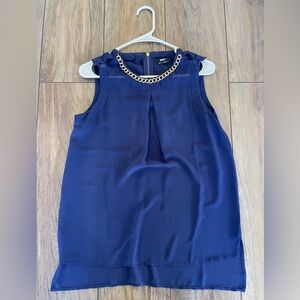 Max Navy Blue Sleeveless Top with gold Chain Detail size M Sheer fabric